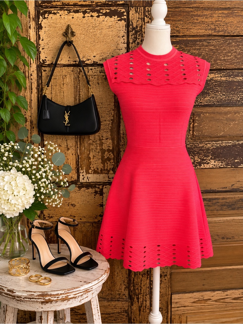 Ted Baker London | Coral Pink Eyelet Knit Fit & Flare Skater Dress | Size 3